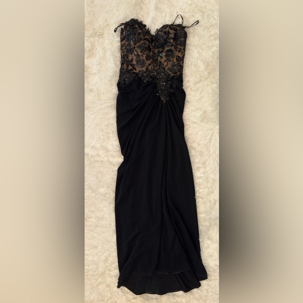 NWOT Tadashi Shoji Dresden Draped Sequin Embroidered Strapless Black Gown Sz 4 - Picture 2 of 9